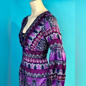NANETTE LEPORE Corset Front SILK Purple Paisley Boho Hippie Mini Dress 8